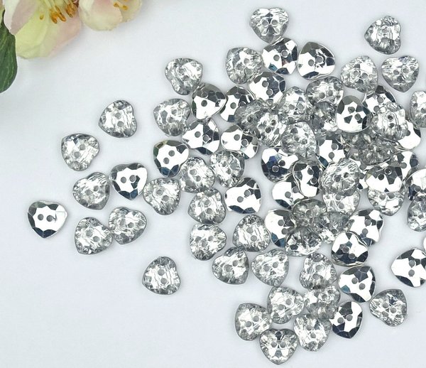 Buttons 12mm acrylic 10 pieces silver heart