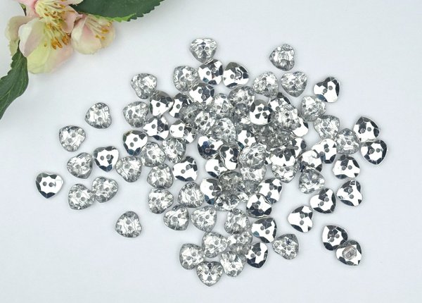Buttons 12mm acrylic 10 pieces silver heart