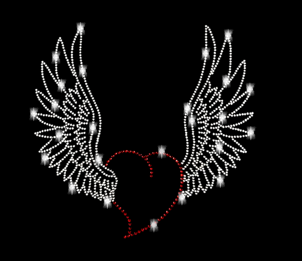 Herz mit Flügeln Strass Bügelbild Applikation rot #13