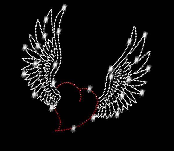 Heart with wings rhinestone iron-on hotfix application